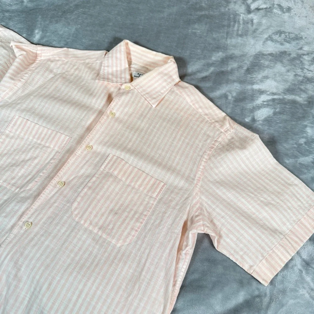 Vintage Maus & Hoffman Cotton Striped Button Shirt Mens Medium Pink 80s - Picture 3 of 11